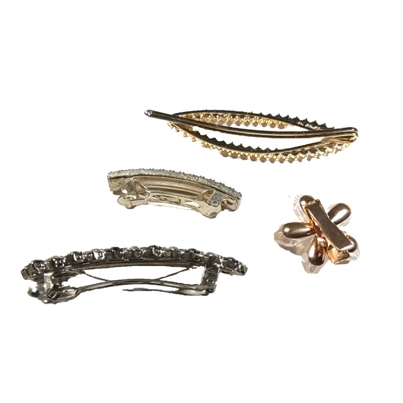 Hair Barrette Bundle Of 4 Rhinestone Black Clear Pink - Picture 6 of 8